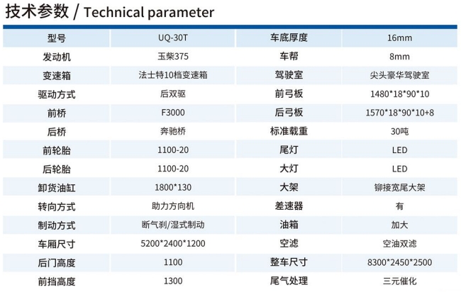UQ-30T礦用運輸車技術參數
